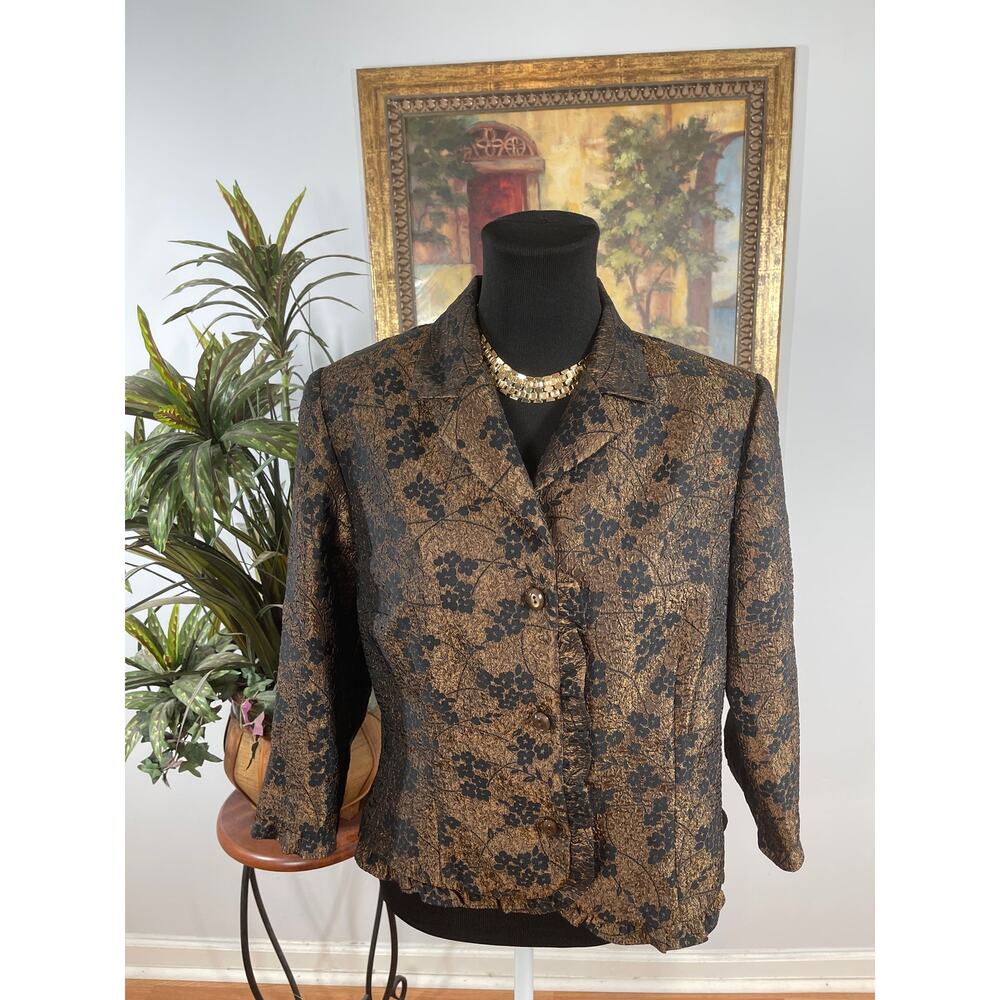 M.H.M. Women Jacket 12P Ruffles Detail 3/4 Sleeve Clueless Preppy Office Siren